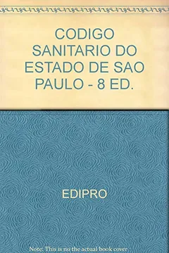 Livro Código Sanitário do Estado de São Paulo - Resumo, Resenha, PDF, etc.