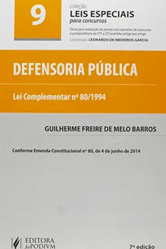Capa do livro Defensoria Pública. Lei Complementar Nº 80/ 1994 - Volume 9. Coleção Leis Especiais Para Concursos